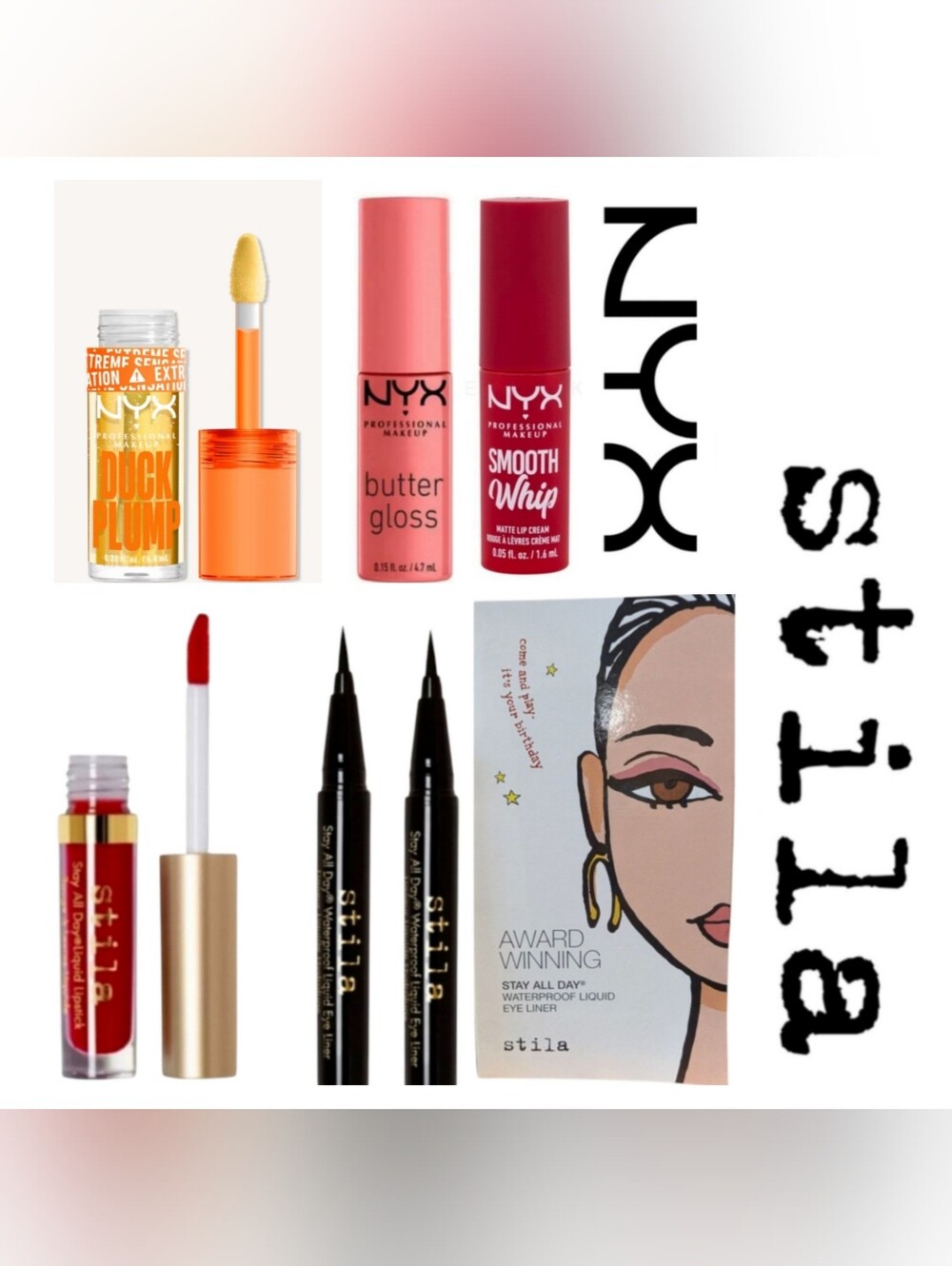 Lot Stila, NYX makeup.